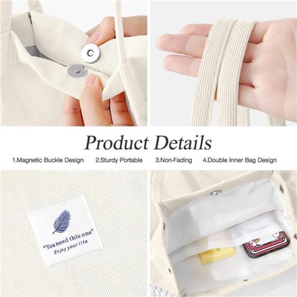 Tote Corduroy Bag Women's Shoulder Purses for Office School Shopping Travel - Picture 6 of 6